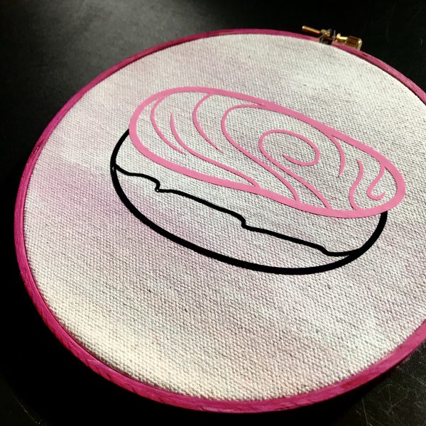 Closeup Angle of Pastry Embroidery Hoop Art